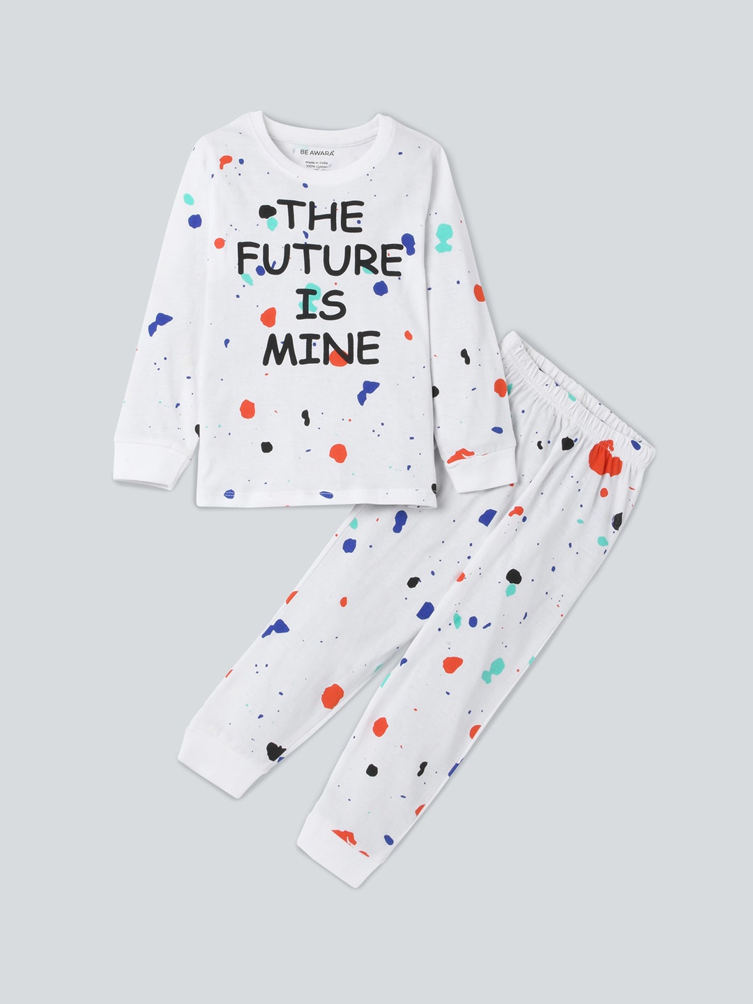 

BE AWARA Kids Typography Printed Pure Cotton Clothing Set, White
