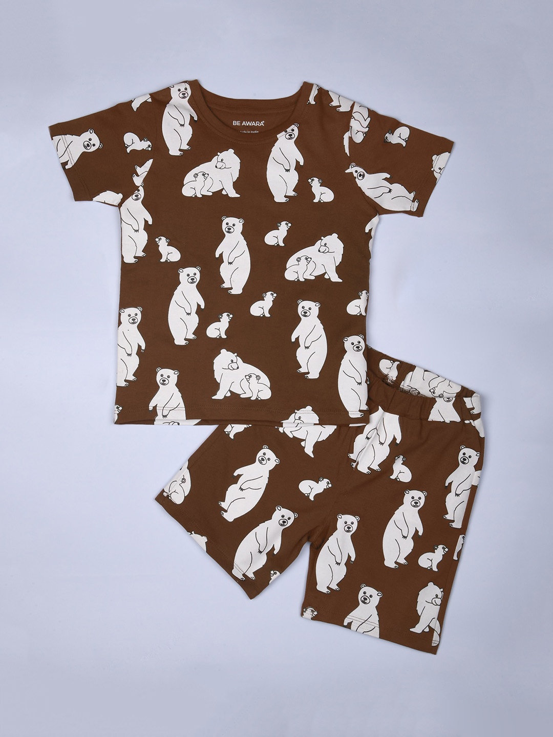 

BE AWARA Kids Conversational Printed Pure Cotton Clothing Set, Brown