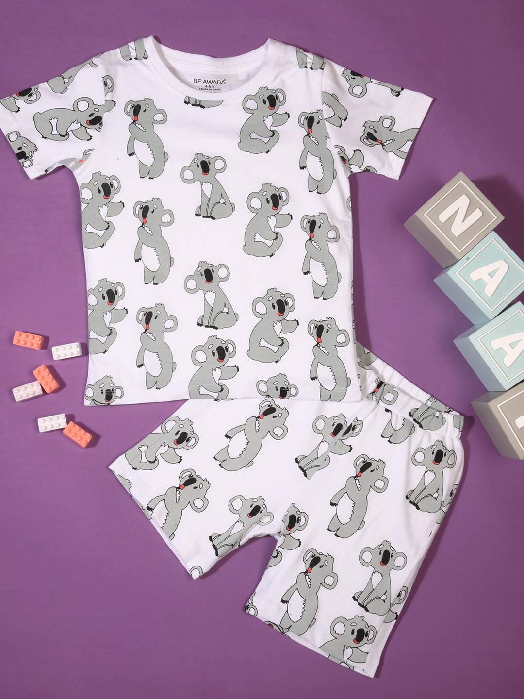 

BE AWARA Kids Conversational Printed Pure Cotton Clothing Set, White
