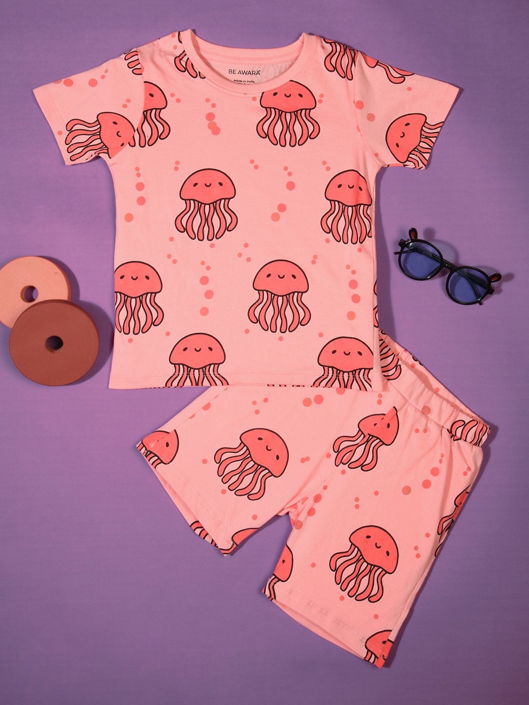 

BE AWARA Infants Conversational Printed Pure Cotton Clothing Set, Pink