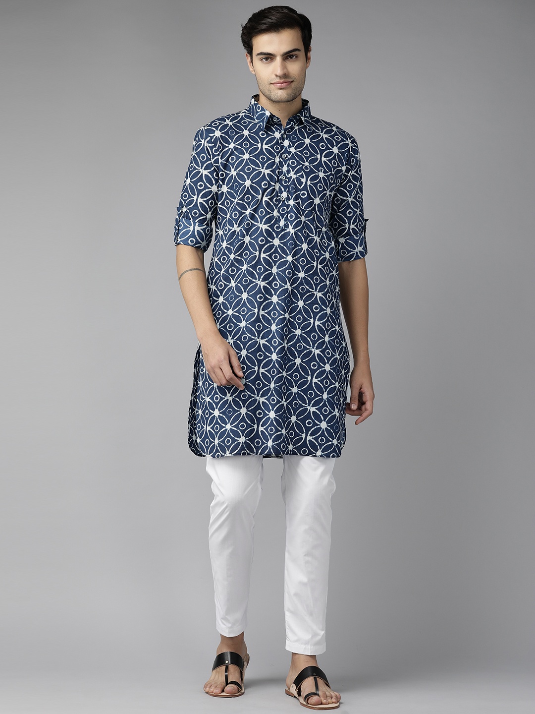 

See Designs Printed Regular Pure Cotton Kurta With Pyjamas, Blue