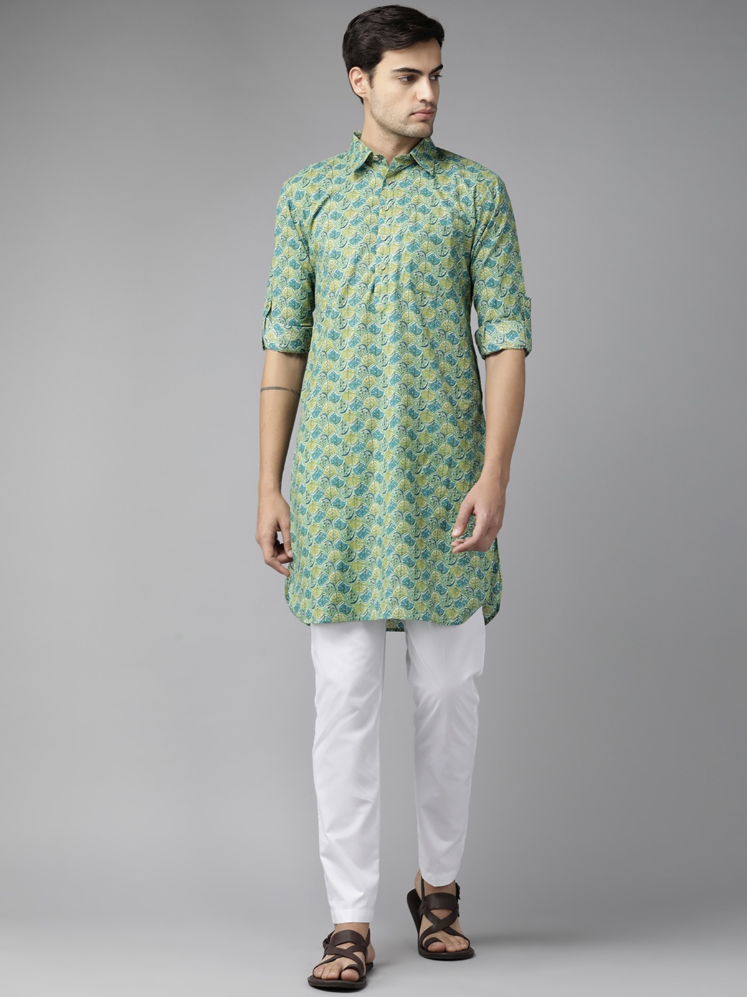 

See Designs Printed Regular Pure Cotton Kurta With Pyjamas, Green