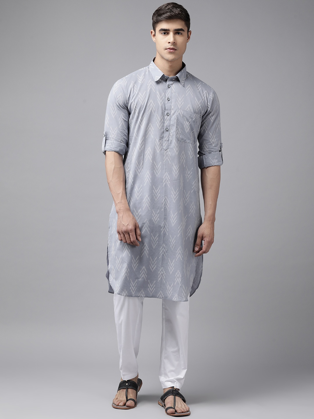 

See Designs Printed Regular Pure Cotton Kurta With Pyjamas, Grey