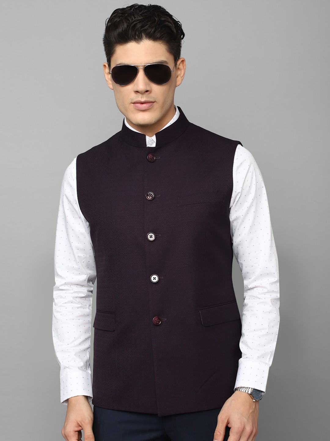 

Louis Philippe Men Woven Design Nehru Jacket, Purple