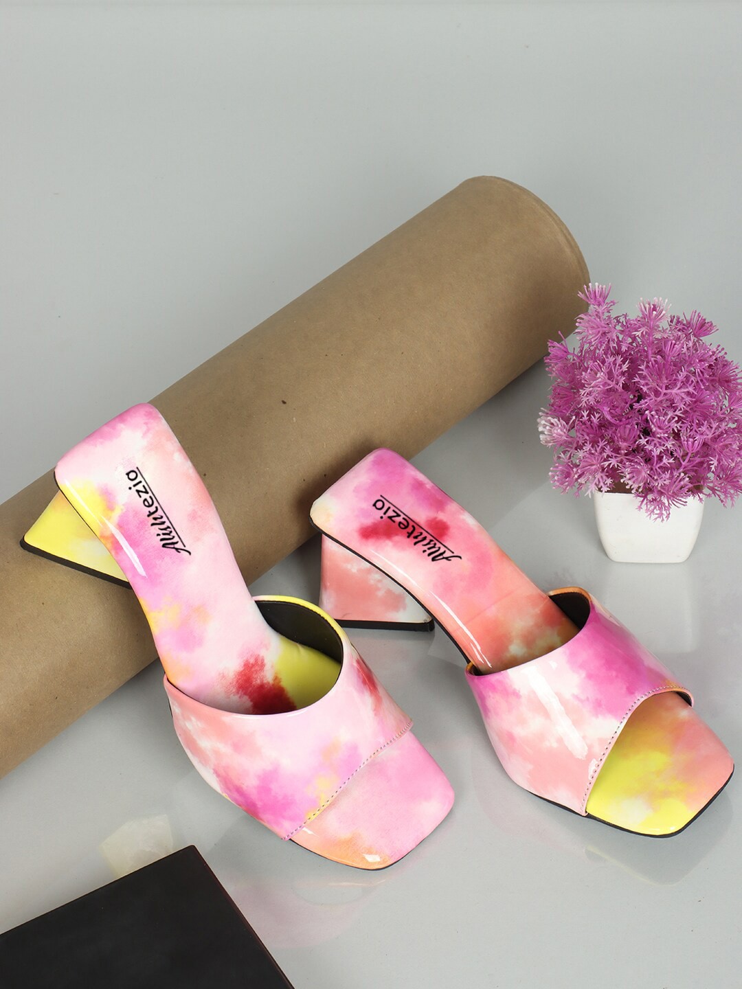 

Alishtezia Printed Open Toe Block Heels, Pink