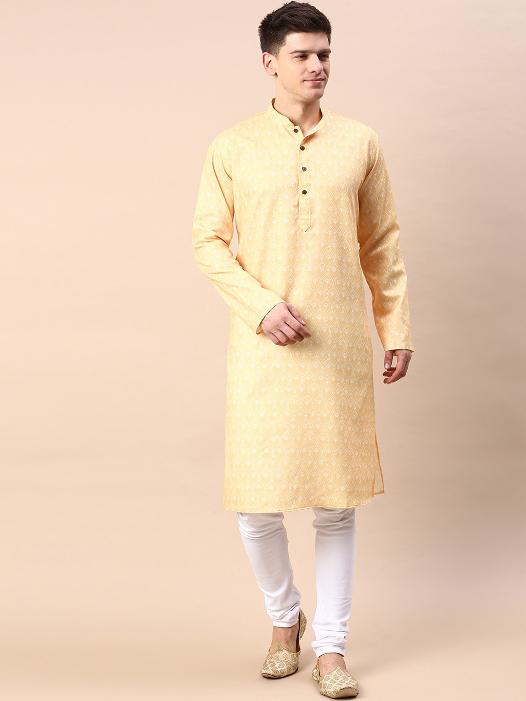 

Sanwara Ethnic Motifs Printed Pure Cotton Kurta with Pyjamas, Yellow