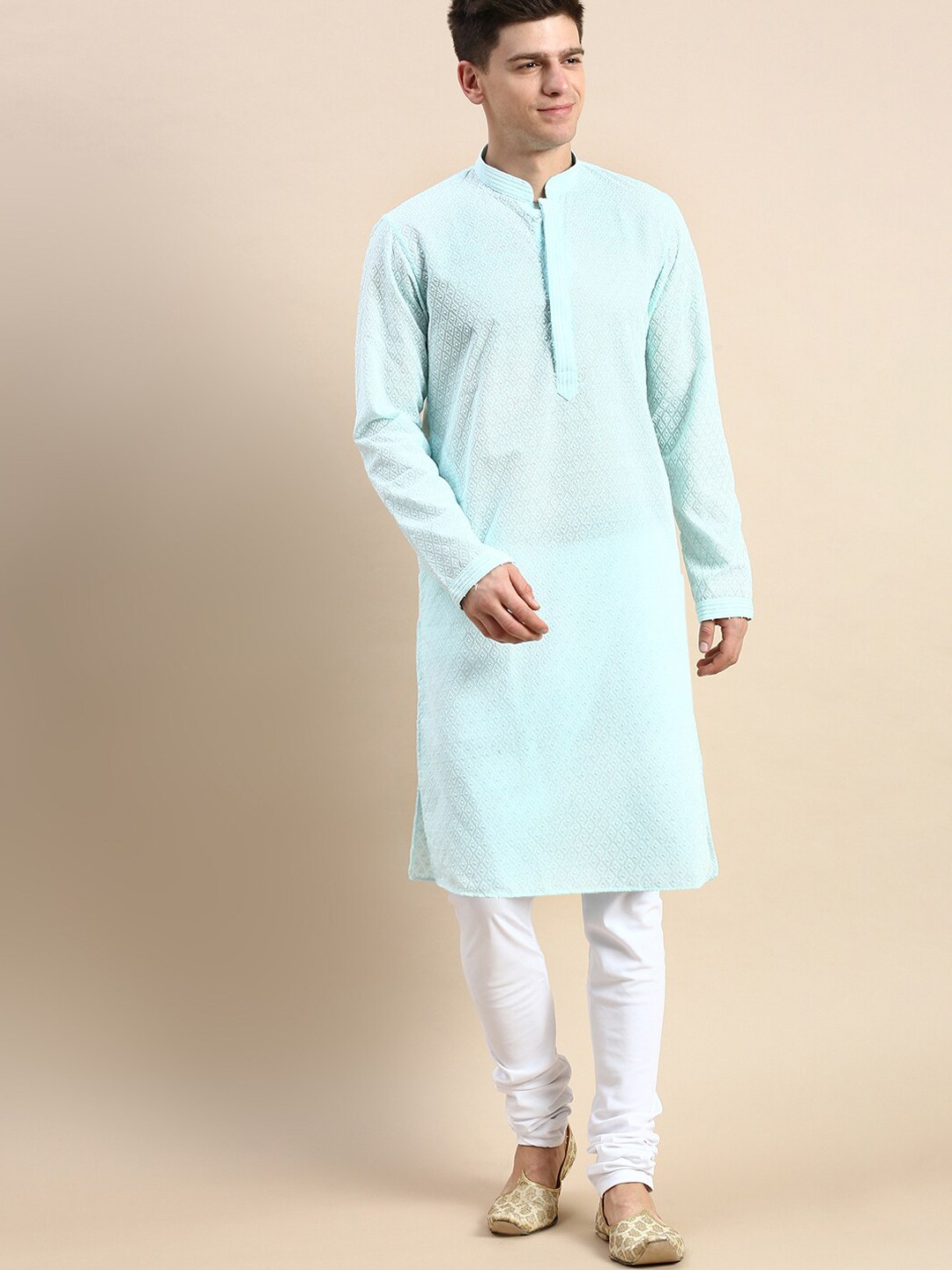 

Sanwara Ethnic Motifs Embroidered Pure Cotton Kurta with Pyjamas, Sea green