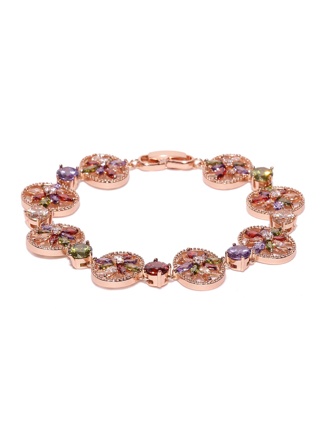 

Jewels Galaxy Multicoloured Rose Gold-Plated CZ Stone-Studded Handcrafted Link Bracelet