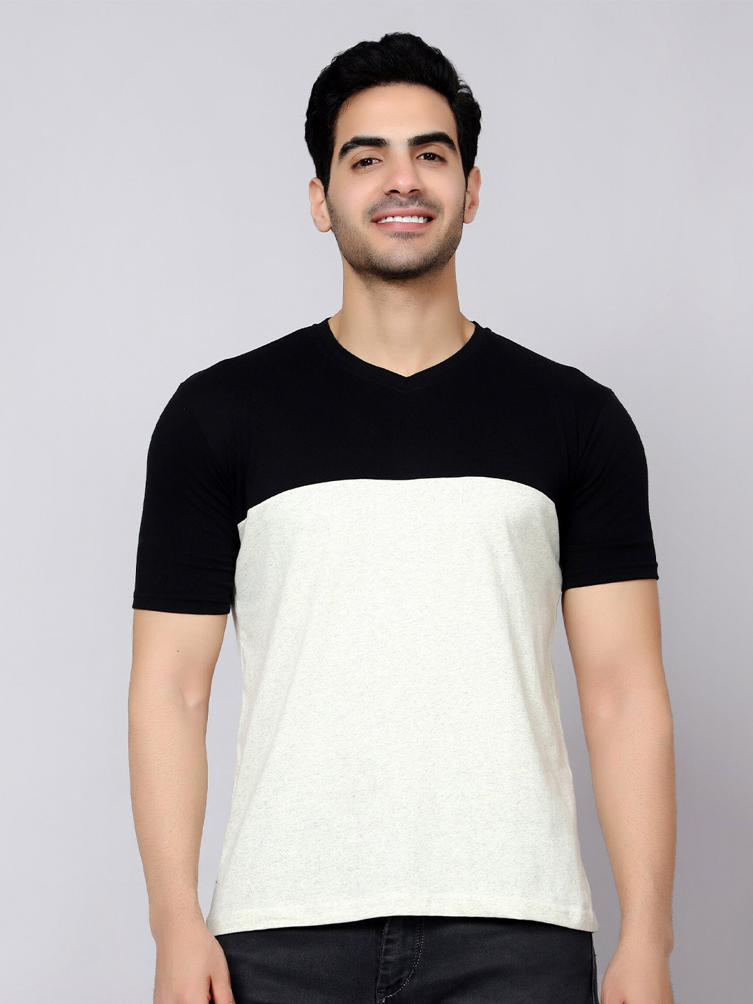 

DIAZ Colourblocked Cotton T-shirt, Cream