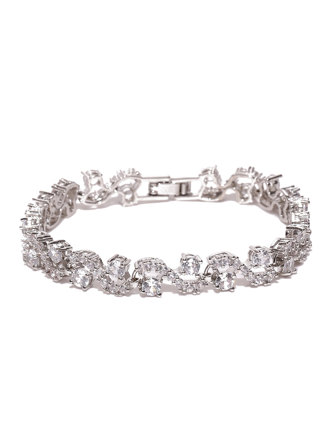 

Jewels Galaxy Silver-Toned Rhodium-Plated CZ Stone-Studded Handcrafted Link Bracelet