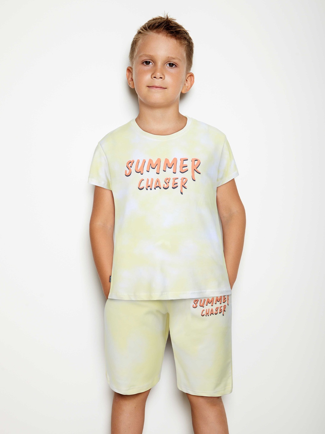 

Gini and Jony Boys Tie And Dye Pure Cotton T-shirt with Shorts, Yellow