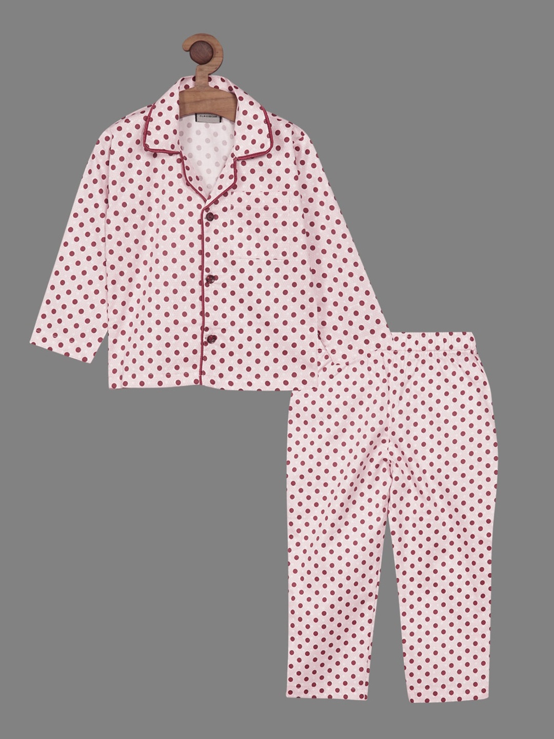 

RIKIDOOS Boys Polka Dots Printed Pure Cotton Night Suit, Pink