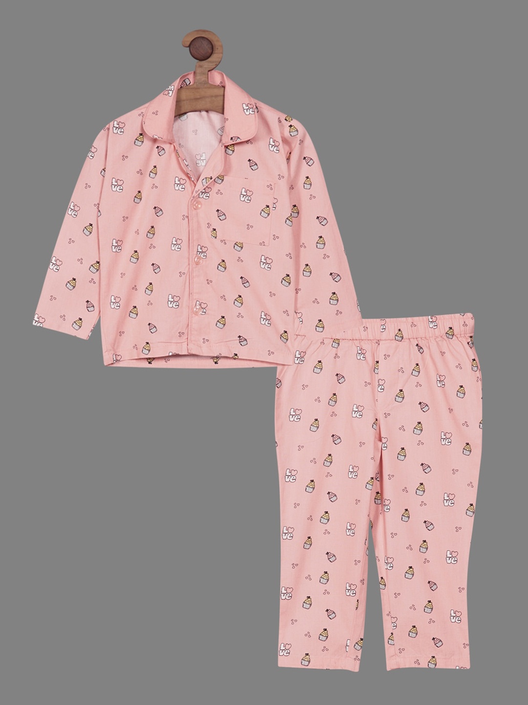 

RIKIDOOS Boys Conversational Printed Pure Cotton Night Suit, Peach