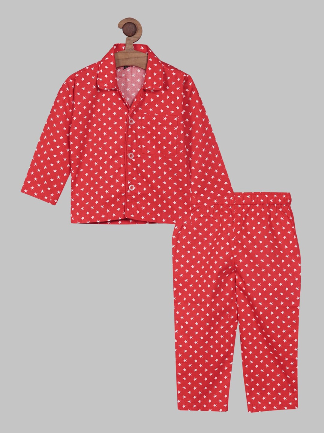 

RIKIDOOS Boys Conversational Printed Pure Cotton Night Suit, Red