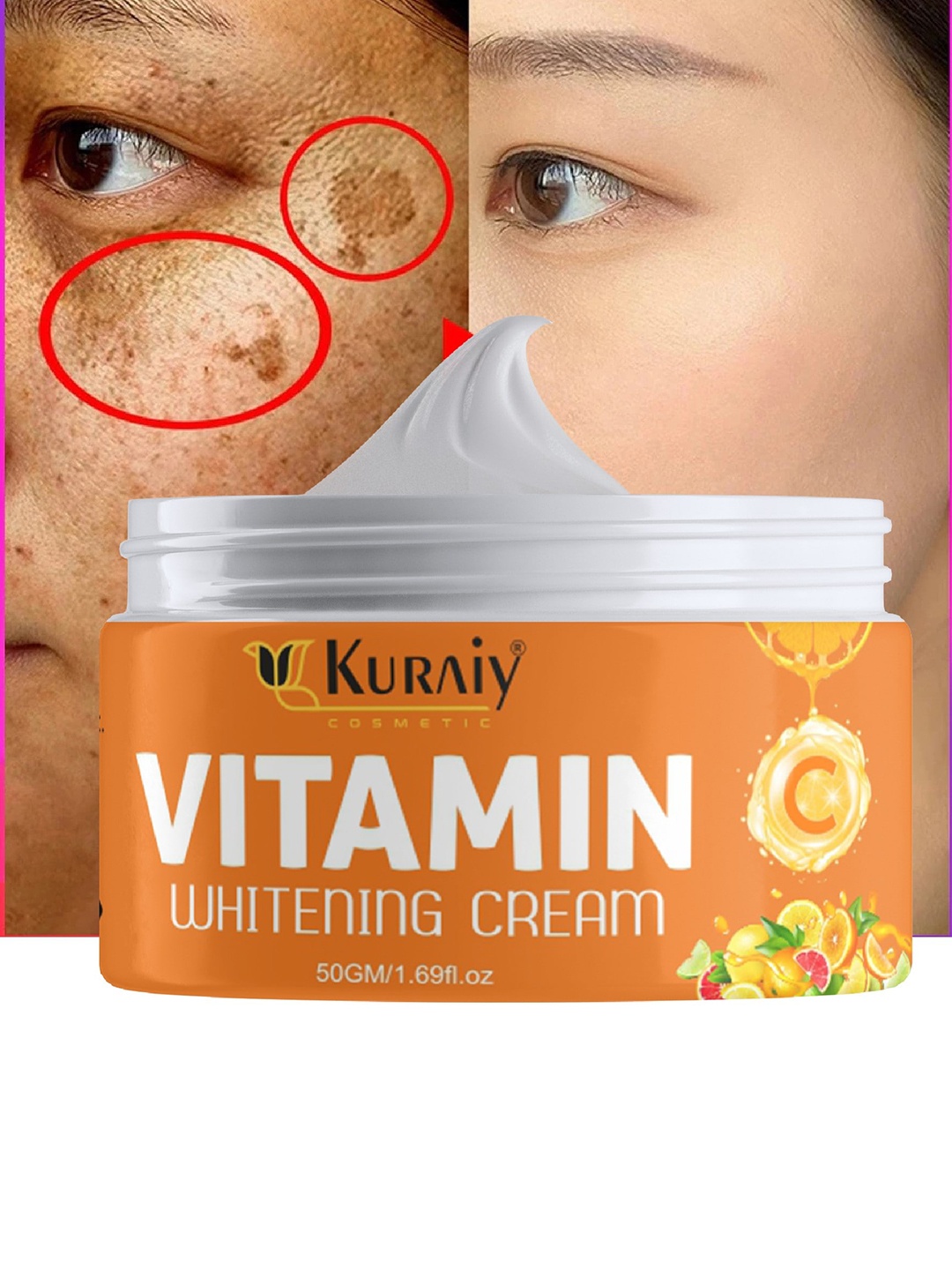 

KURAIY Vitamin C Whitening Face Eye Cream For Remove Dark Spots & Moisturizing - 50 gm, White