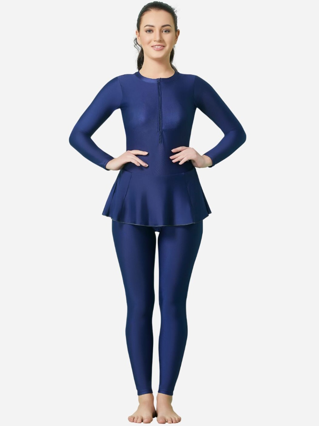 

VELOZ Swimming Full Length Dress With Attached Tights, Navy blue