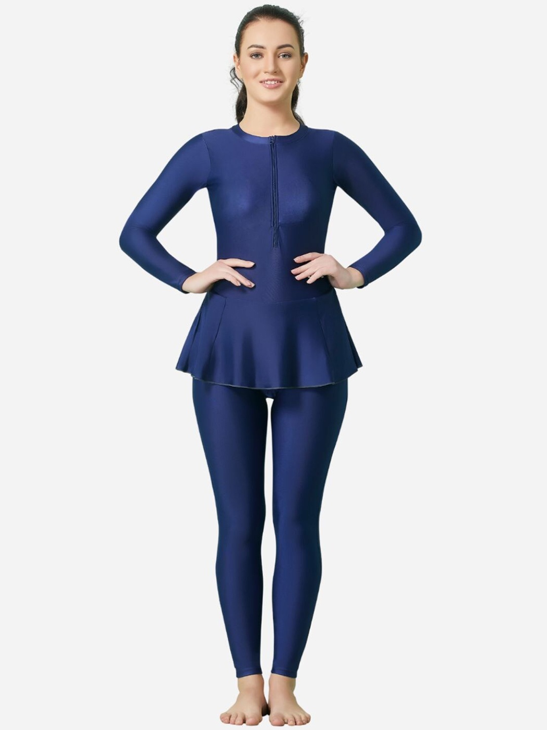 

VELOZ Swimming Dress With Attached Tights, Navy blue