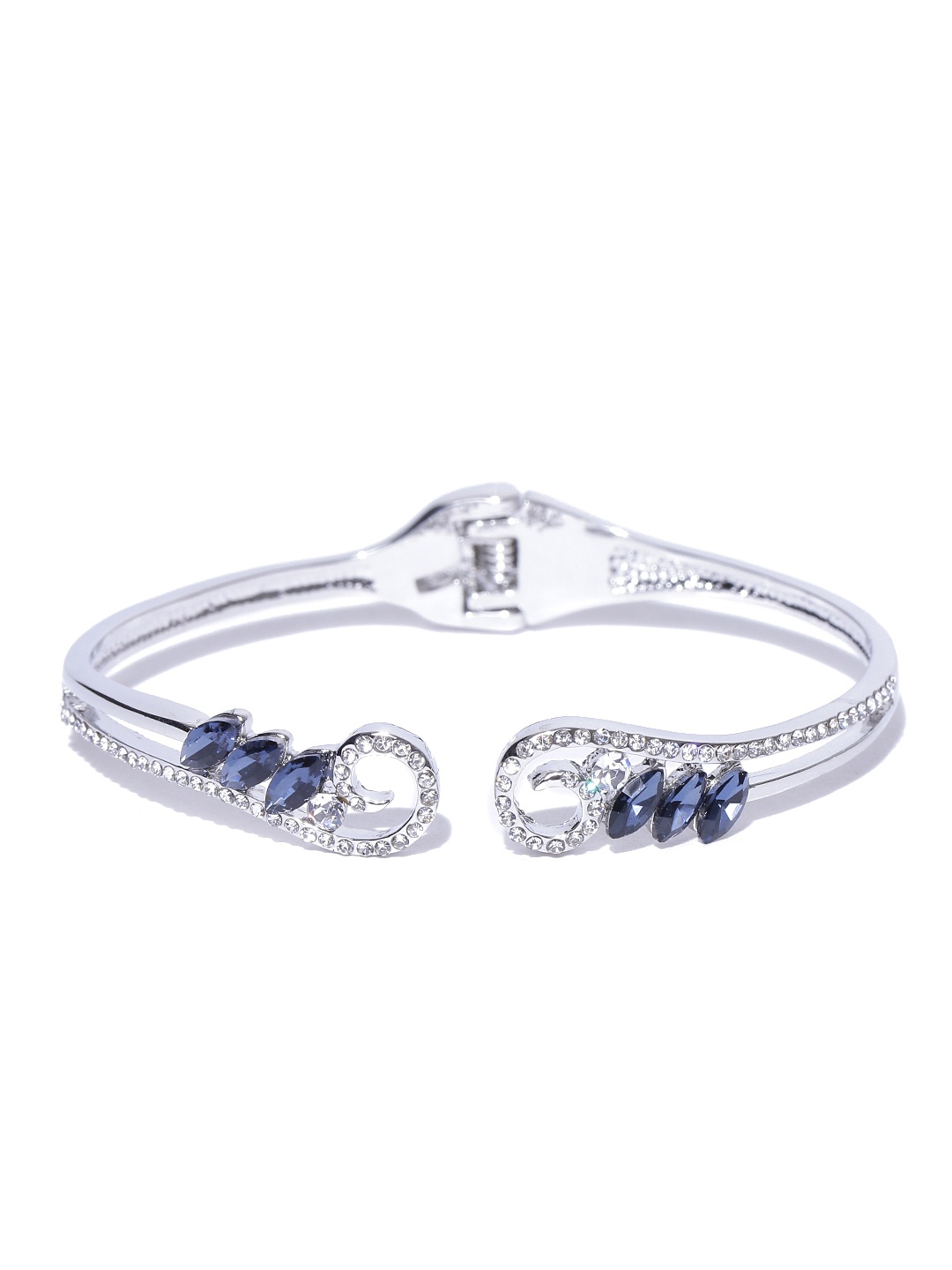 

Jewels Galaxy Silver-Toned Brass Rhodium-Plated Handcrafted CZ-Studded Cuff Bracelet
