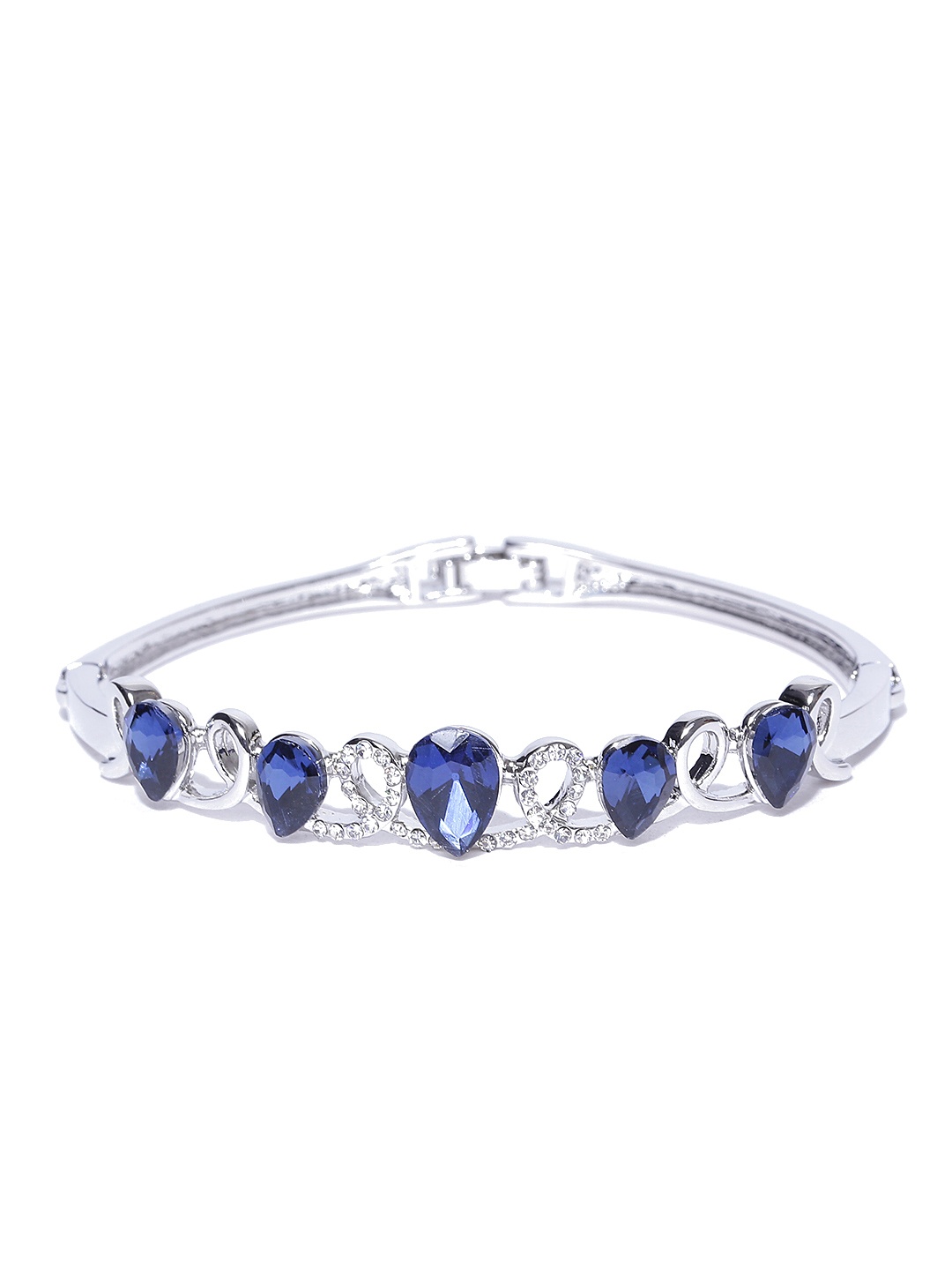 

Jewels Galaxy Silver-Toned & Navy Rhodium-Plated Handcrafted Bangle-Style Bracelet