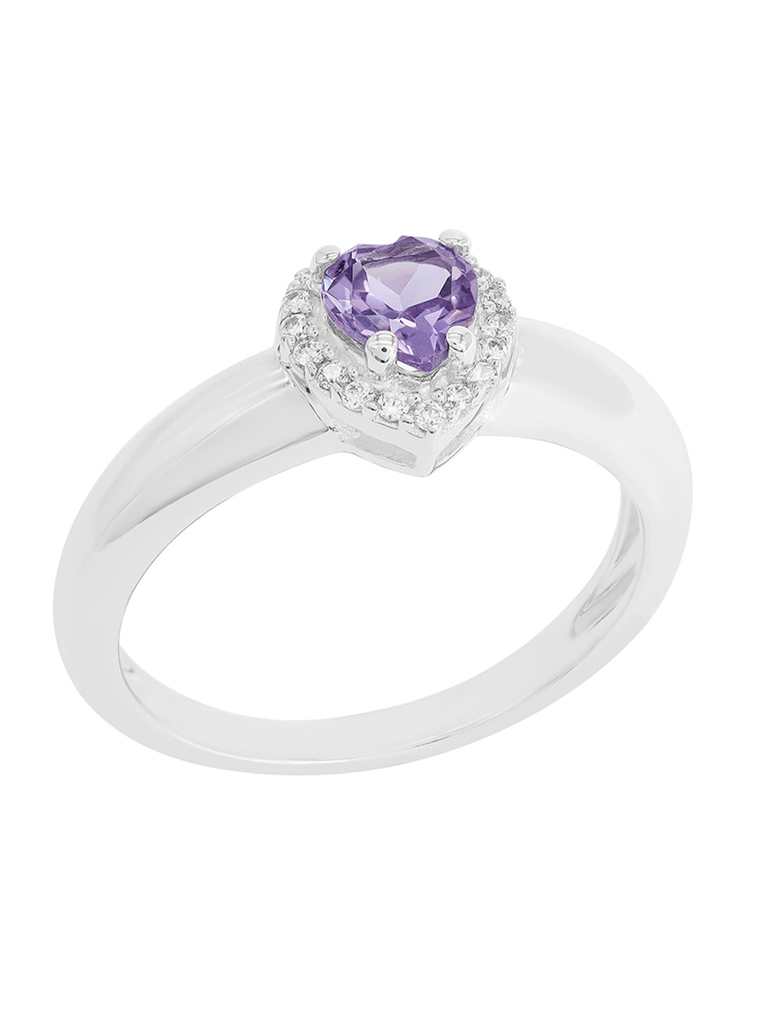 

LA SOULA Silver-Plated Brazil Amethyst Stone-Studded Finger Ring, Purple