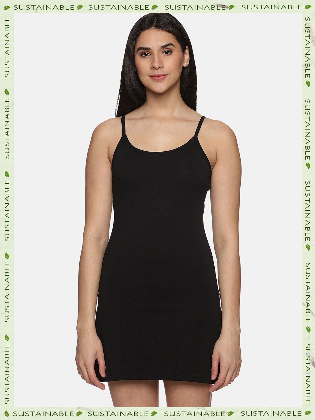 

HERE&NOW Non-Padded Side Slits Pure Fairtrade Cotton Camisole, Black