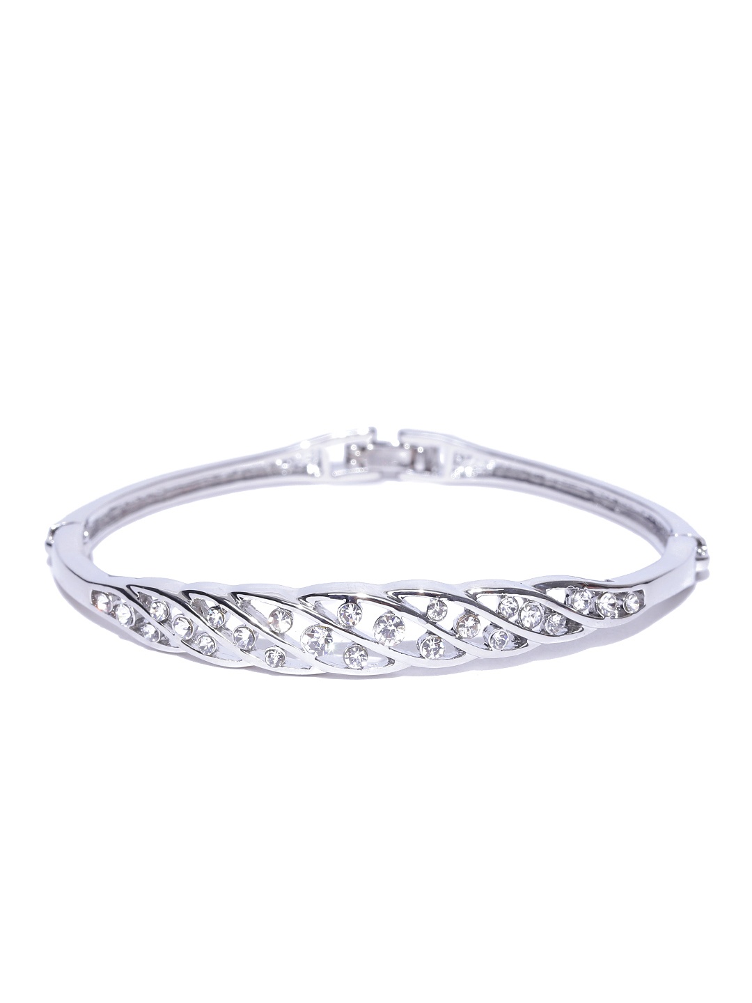 

Jewels Galaxy Platinum-Plated Handcrafted Bangle-Style Bracelet, Silver