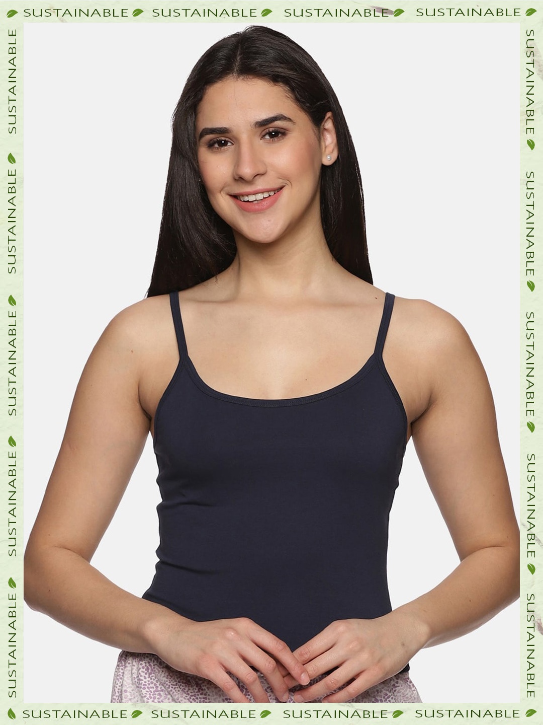 

HERE&NOW Non Padded Regular Pure Cotton Camisole, Navy blue
