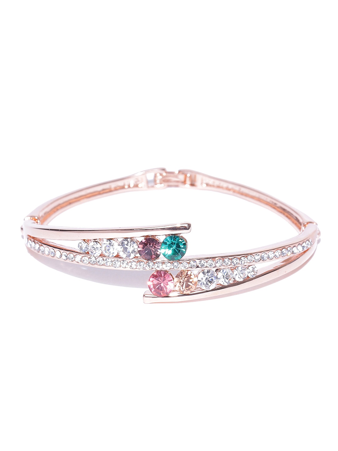 

Jewels Galaxy Rose Gold-Plated Handcrafted CZ Stone-Studded Bangle-Style Bracelet