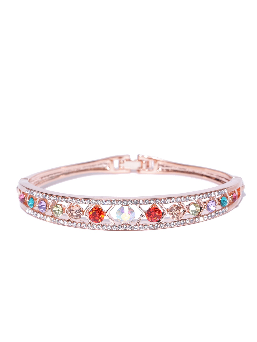 

Jewels Galaxy Multicoloured Brass 18k Rose Gold-Plated Handcrafted CZ-Studded Bracelet, Multi