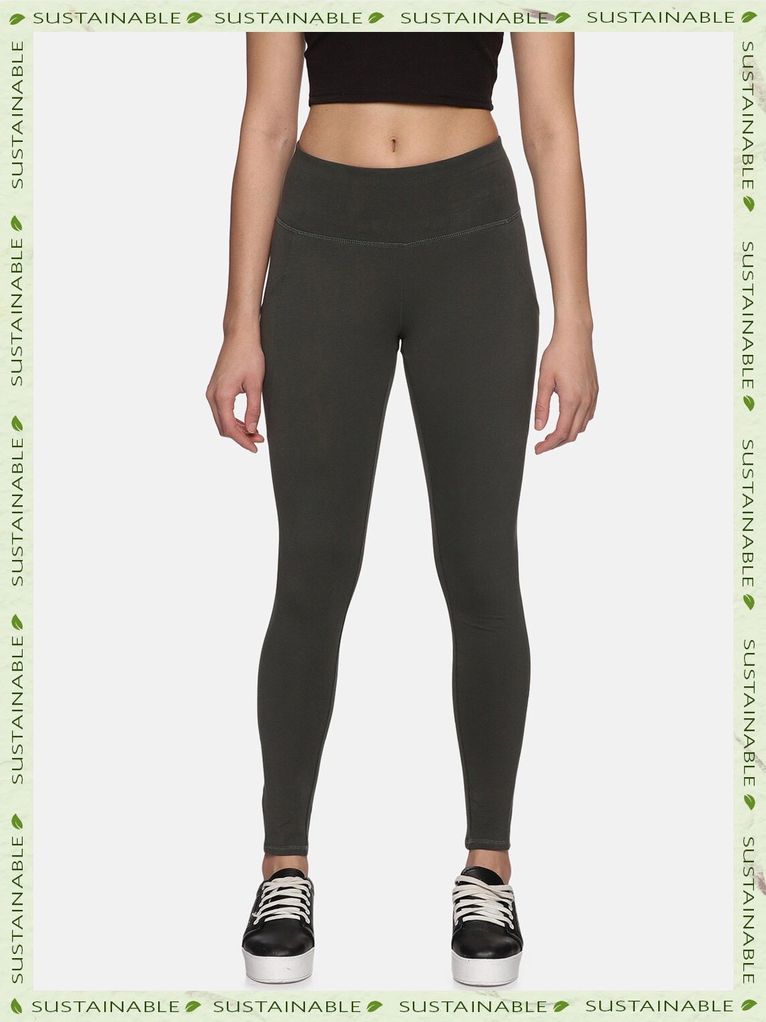 

HERE&NOW Skinny Fit Training or Gym Sports Tights, Olive