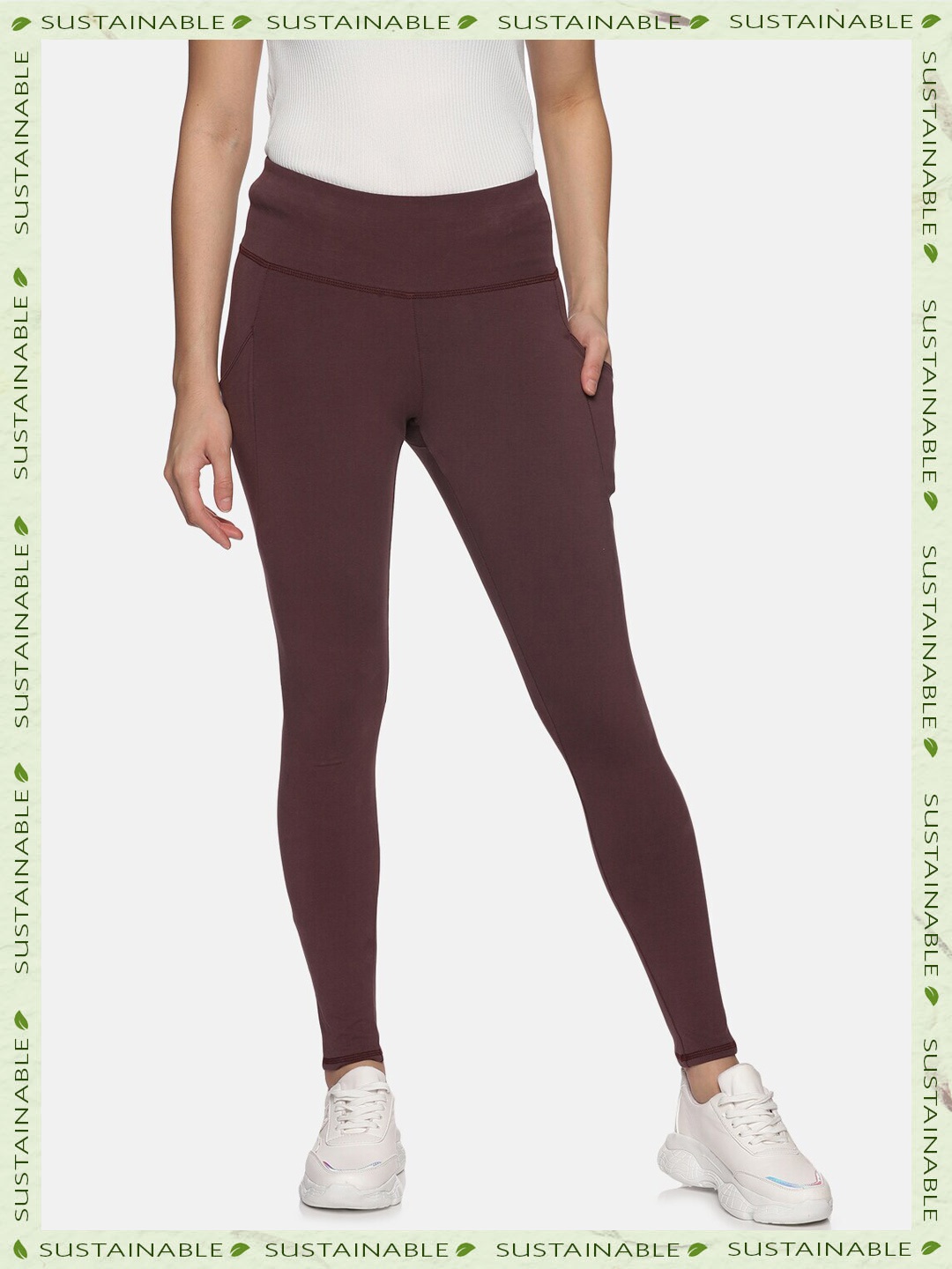 

HERE&NOW Skinny Fit Training or Gym Sports Tights, Burgundy