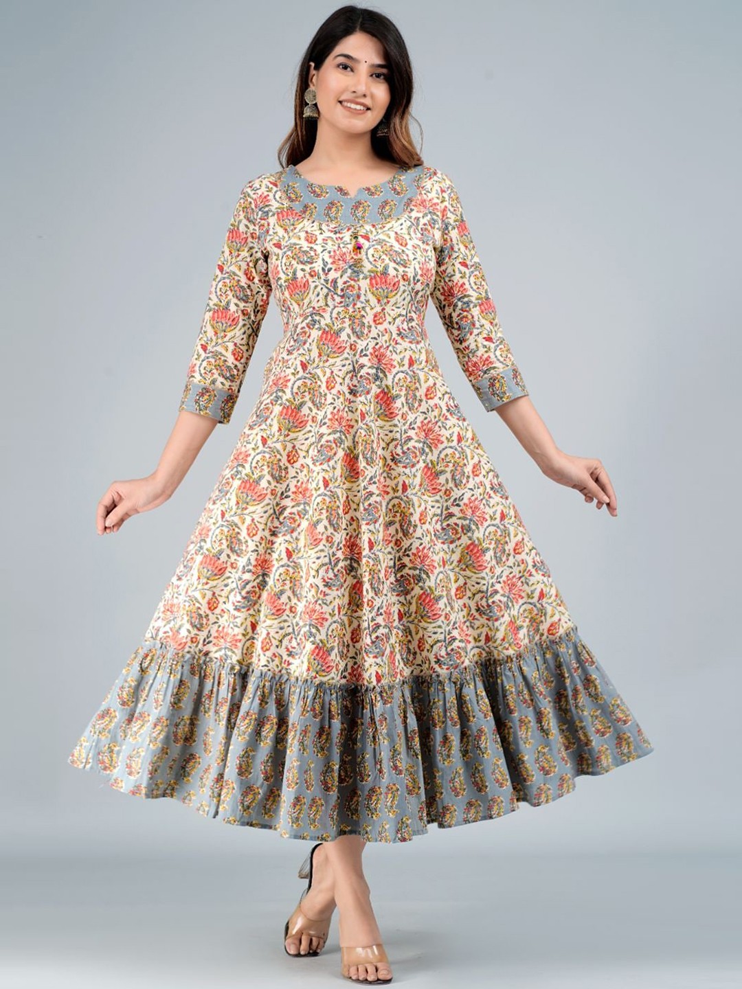

Lovista Floral Printed A-Line Ethnic Dress, Beige