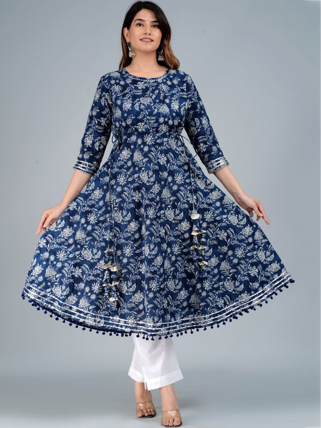 

Lovista Floral Printed Gotta Patti Anarkali Kurta, Navy blue