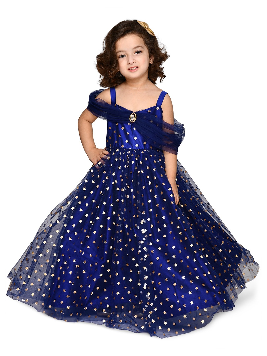 

SAKA DESIGNS Girls Star Printed Tulle Net Fit & Flare Maxi Dress, Blue