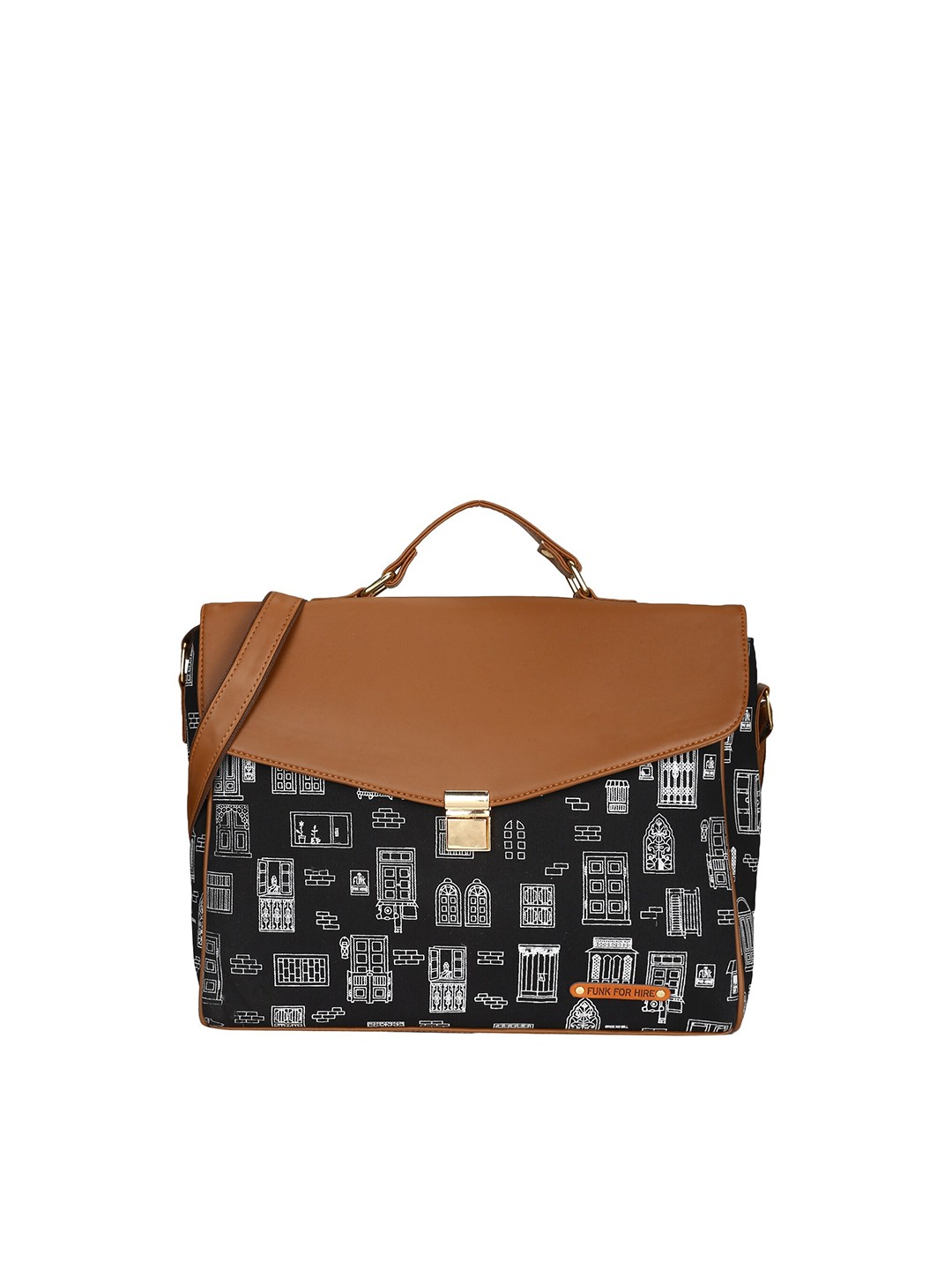 

Funk For Hire Women Printed PU Laptop Bag, Black