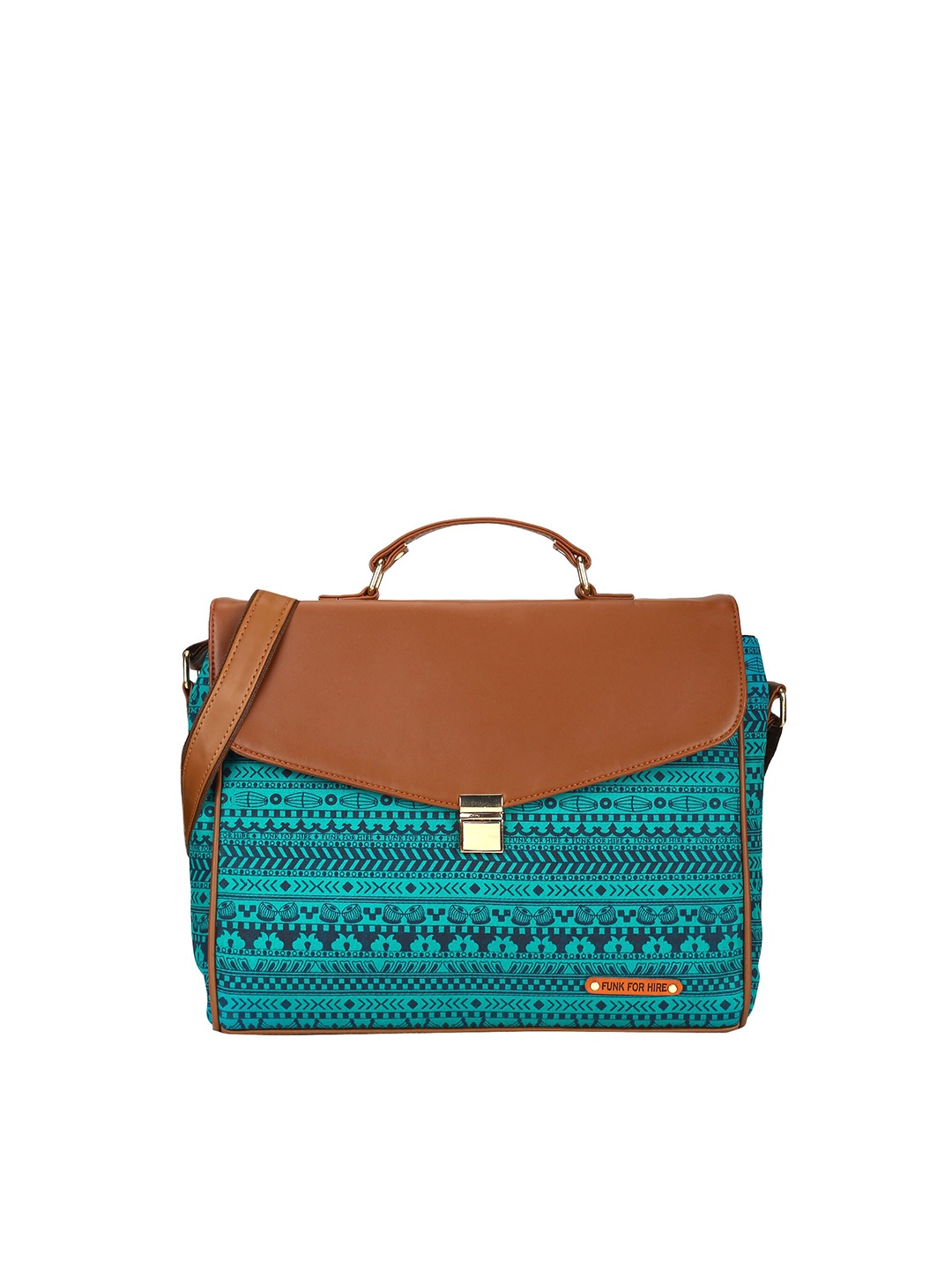 

Funk For Hire Women Printed PU Laptop Bag, Turquoise blue