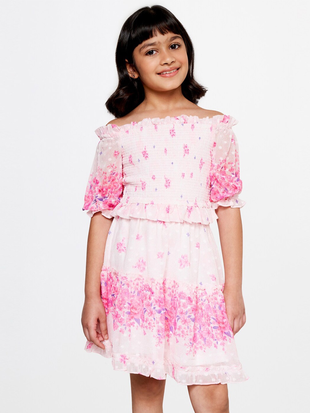 

Global Desi Girls Printed Top with Skirt, Pink