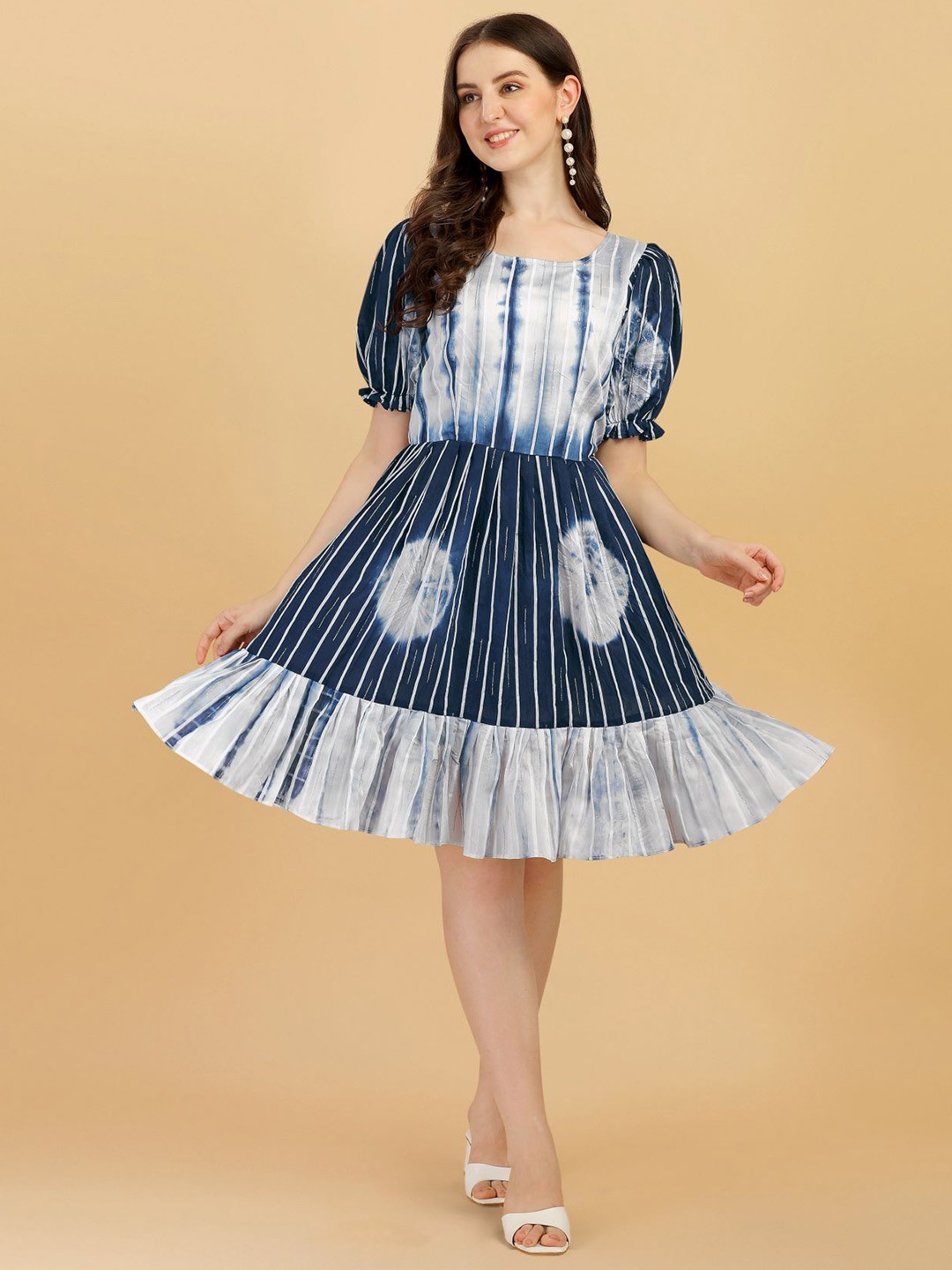 

Vidraa Western Store Tie and Dye Fit and Flare Dress, Blue