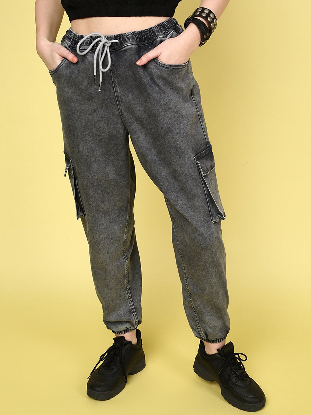 

JUNEBERRY Women Cargo Styles Pure Cotton Joggers, Grey
