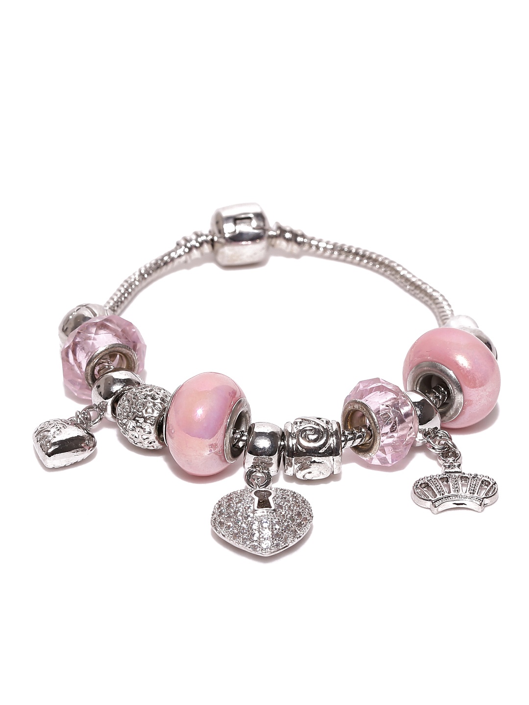 

Jewels Galaxy Silver-Toned & Pink Rhodium-Plated Handcrafted Bracelet