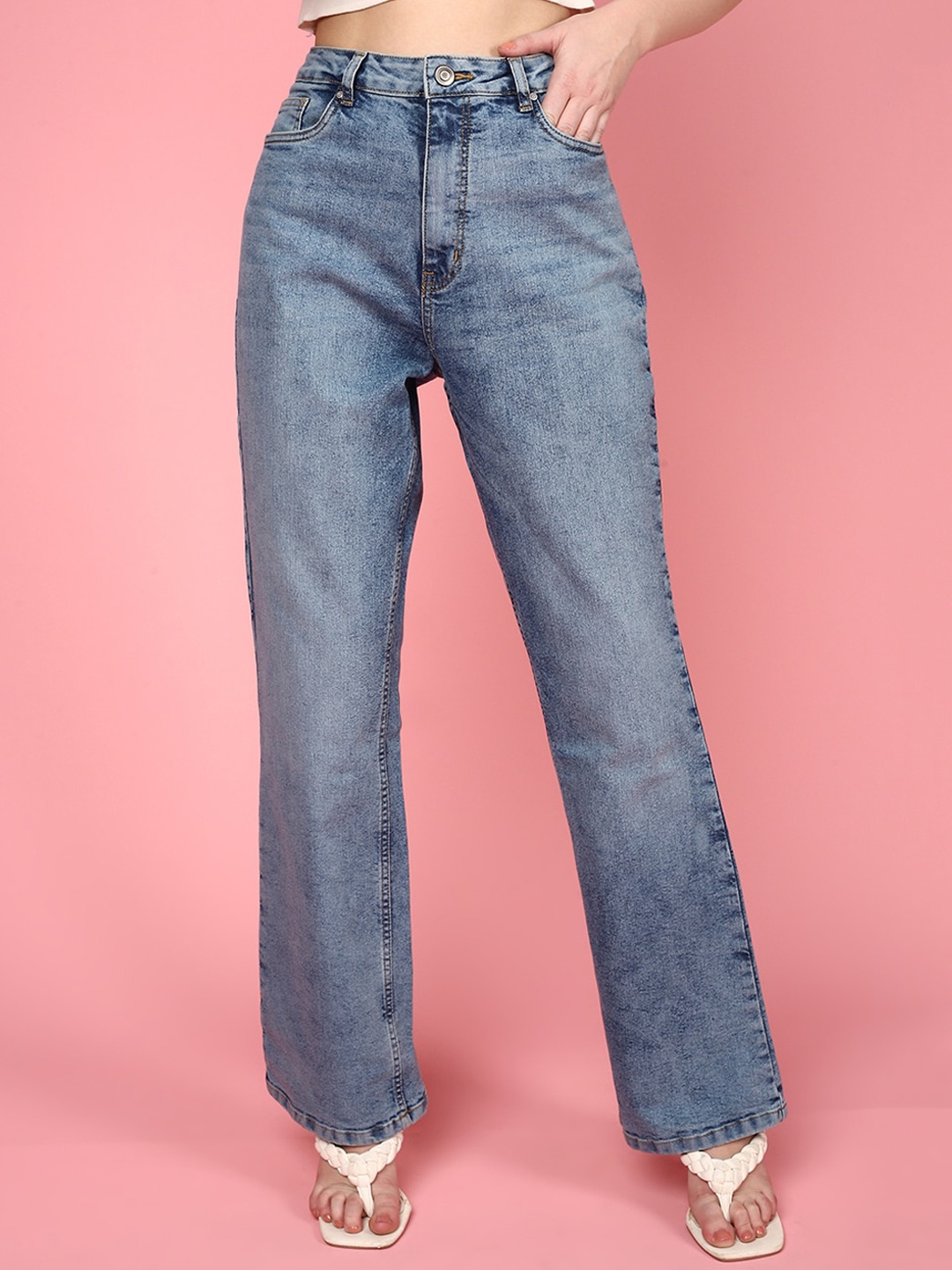 

JUNEBERRY Women Original Bootcut High-Rise Light Fade Stretchable Jeans, Blue