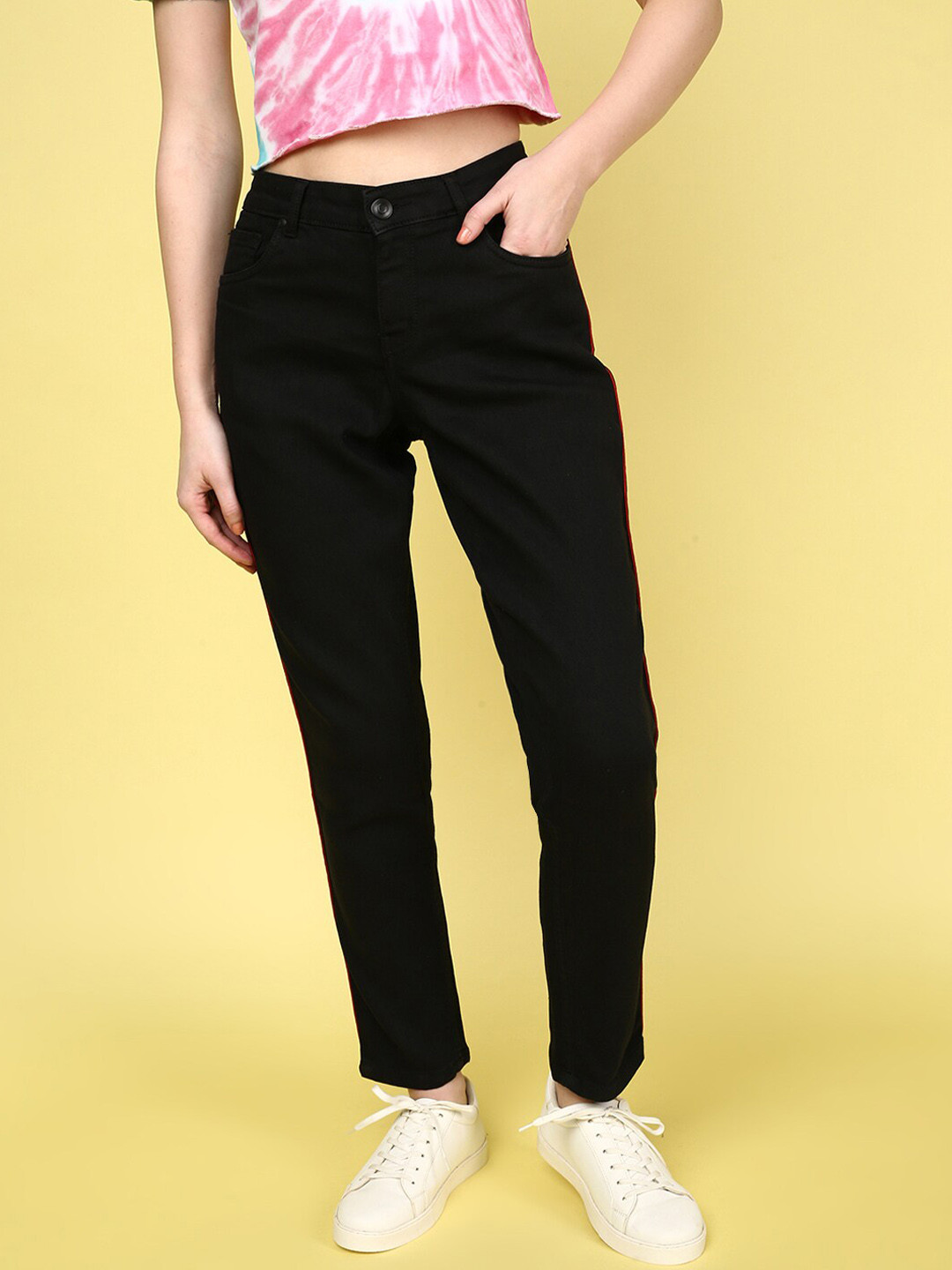 

JUNEBERRY Women Original Slim Fit Mid-Rise Stretchable Cropped Cotton Jeans, Black