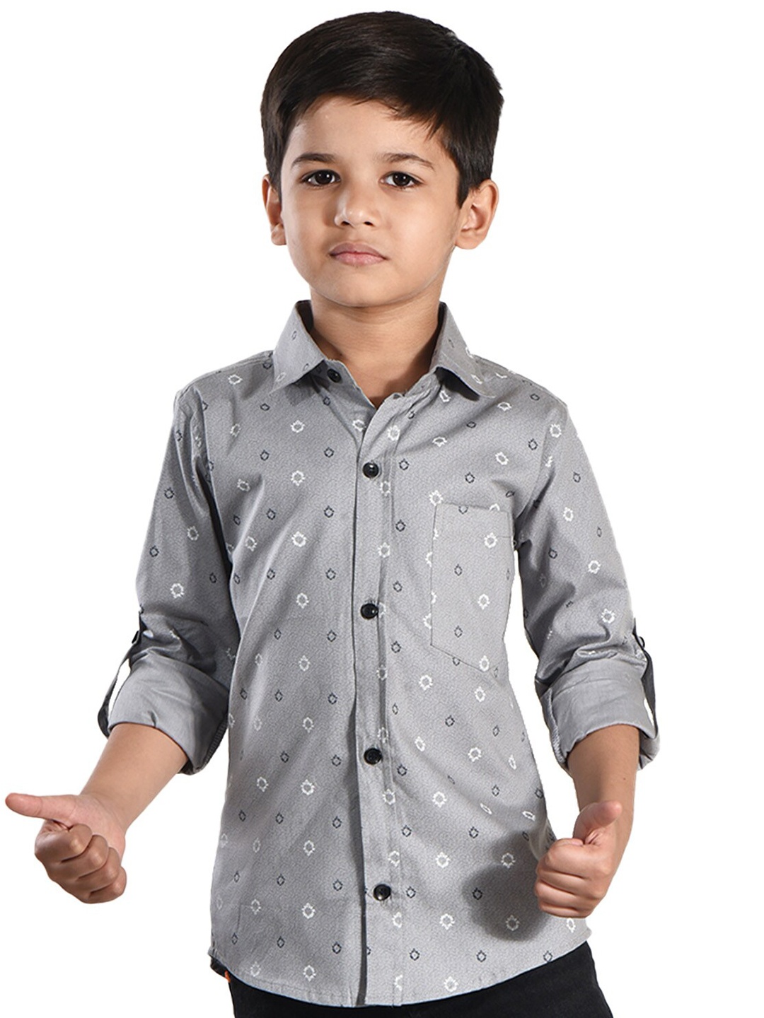 

POMY & JINNY Boys Comfort Slim Fit Conversational Print Cotton Casual Shirt, Grey