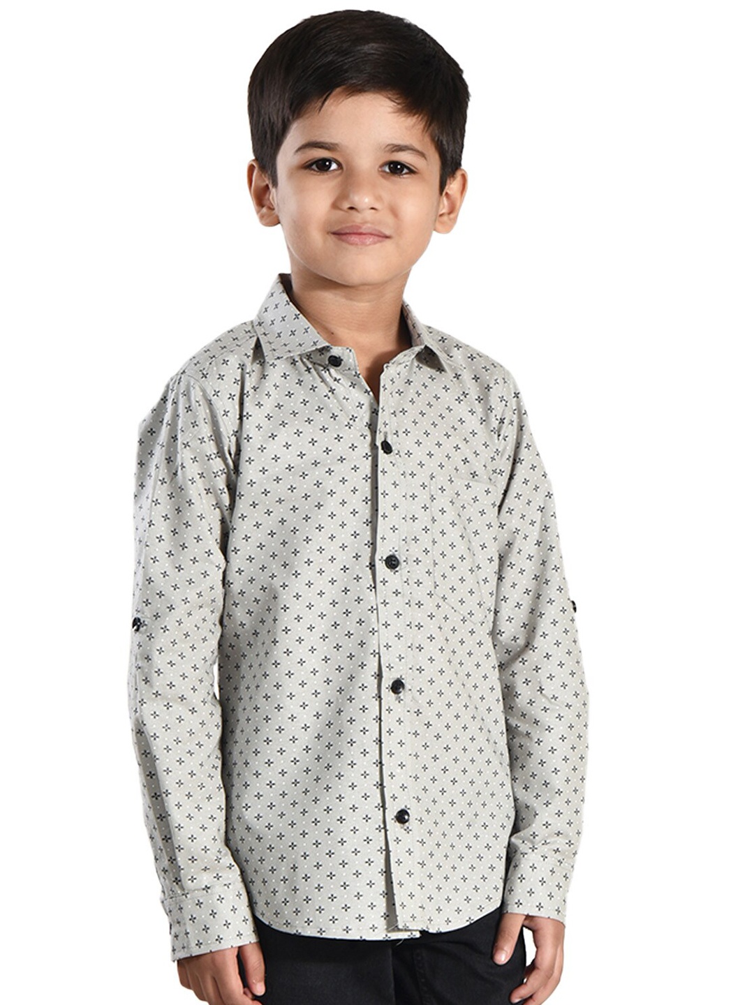 

POMY & JINNY Boys Floral Printed Cotton Slim Fit Casual Shirt, Grey