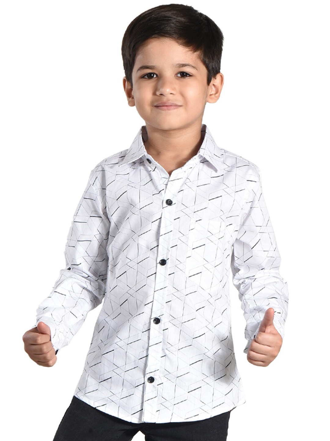 

POMY & JINNY Boys Comfort Slim Fit Geometric Printed Cotton Casual Shirt, White