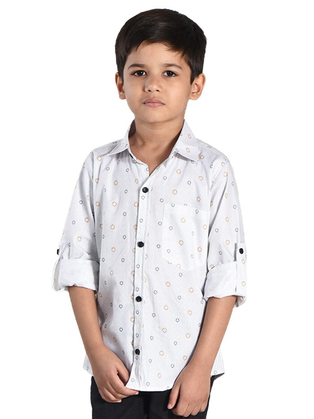 

POMY & JINNY Boys White Comfort Slim Fit Printed Casual Shirt