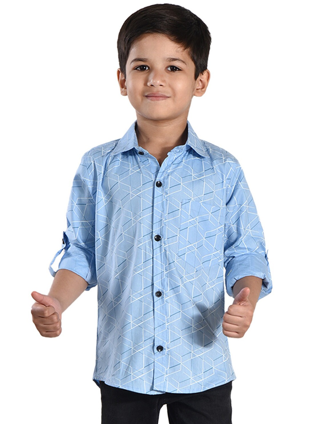 

POMY & JINNY Boys Comfort Slim Fit Geometric Printed Cotton Casual Shirt, Turquoise blue