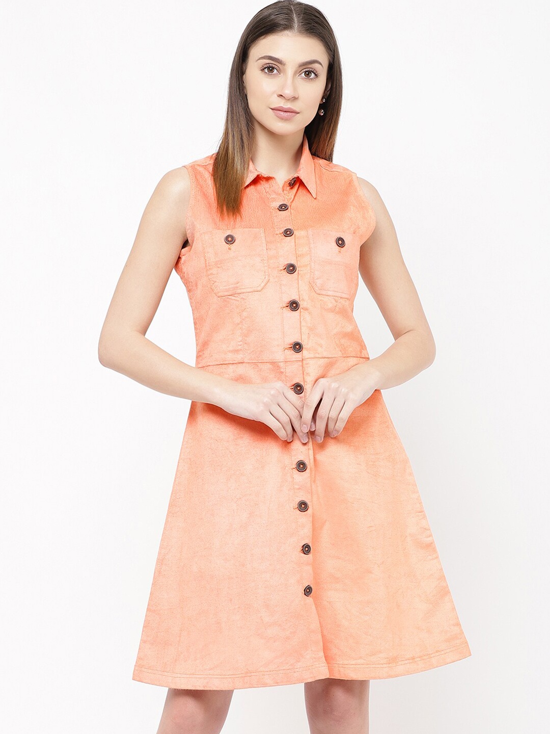 

urSense Velvet Finish Shirt Dress, Peach