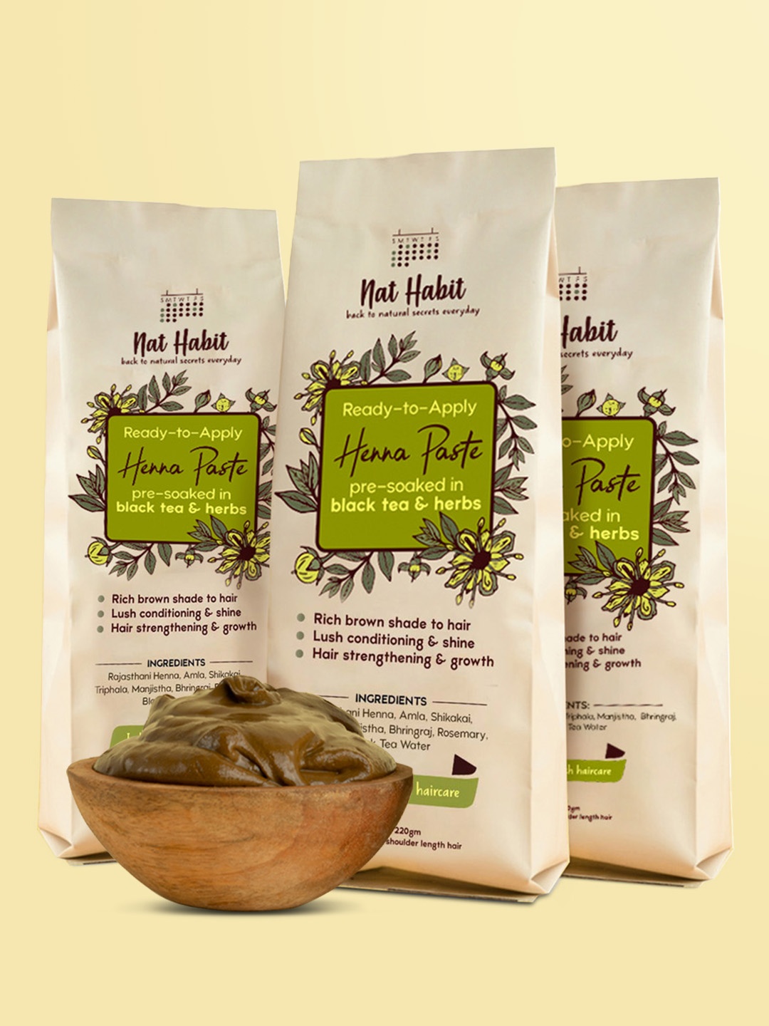 

Nat Habit 3Pcs Ready-To-Apply Henna Paste with Black Tea & Herbs 220g each - Rich Brown