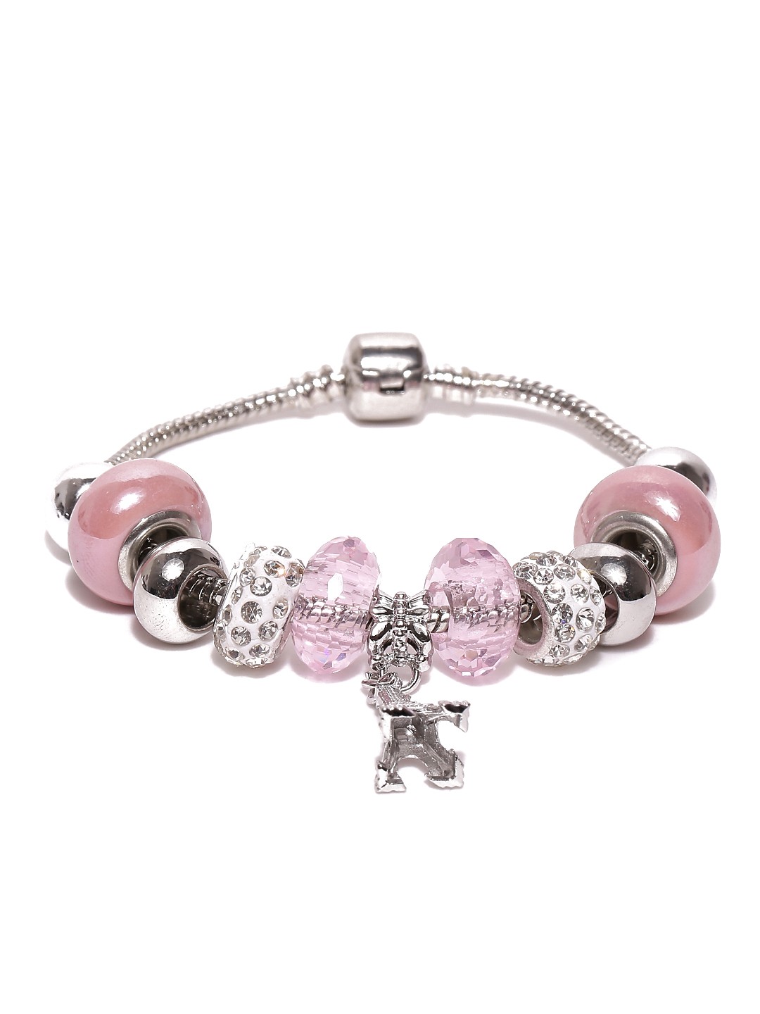 

Jewels Galaxy Silver-Toned & Pink Rhodium-Plated Handcrafted Bracelet